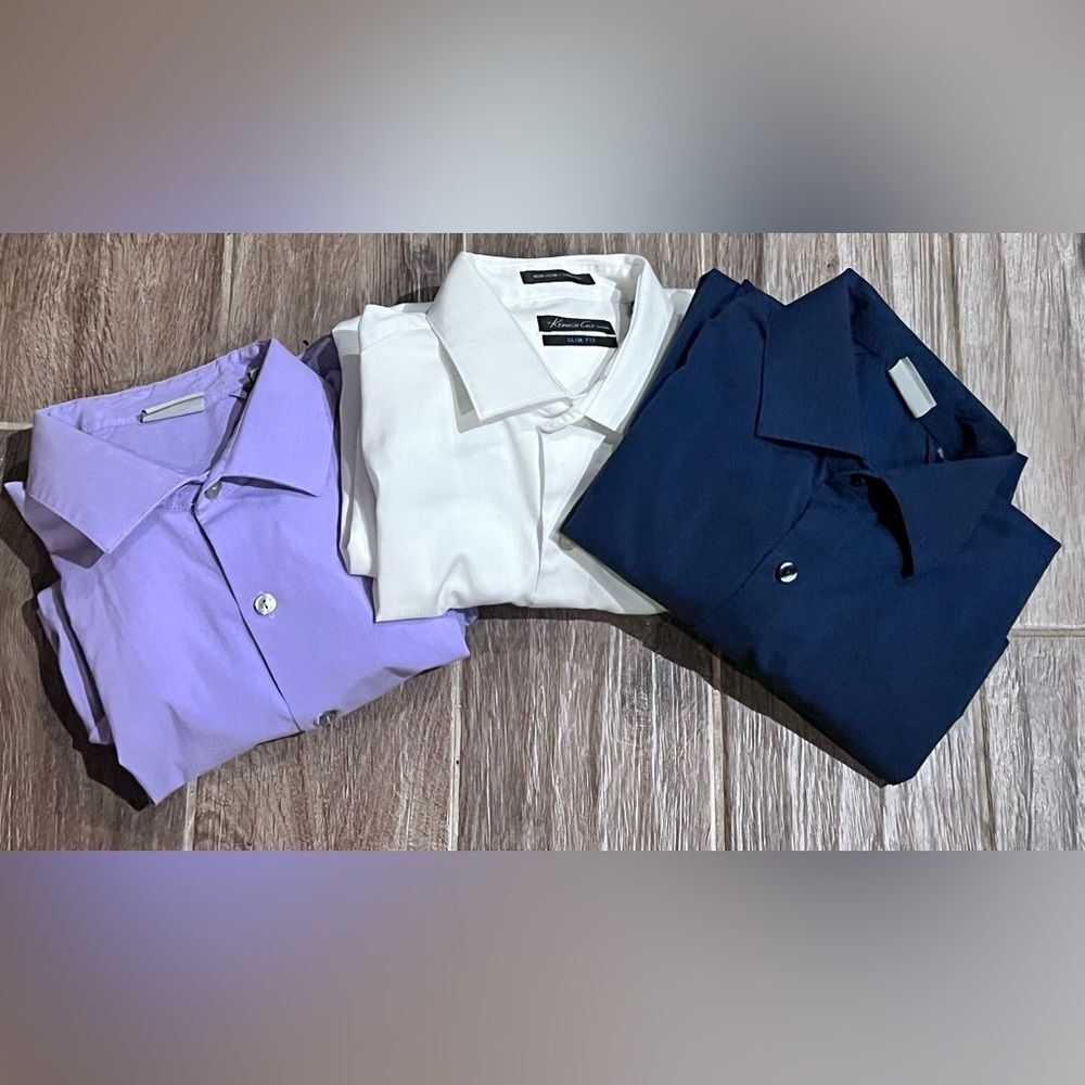 Kenneth Cole Reaction Shirts Mens 16.5 34/35 Slim Fit Button Long Sleeve Lot 3